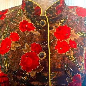 Velvet Dressy formal Jacket perfect Holiday mandarin collar red gold brown